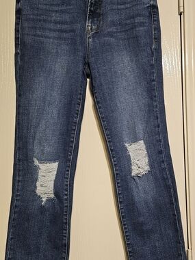 Good American Dark Blue Distressed Skinny Jeans, size 10.